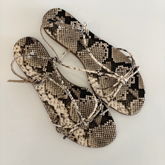 H&M Snakeprint Python Strappy Sandals Size 40 or US 9 Beige Tan Black - Picture 3 of 5